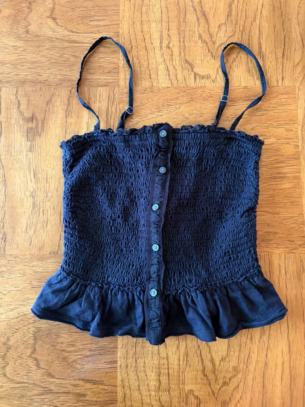 Abercrombie Smocked Ruffle Hem Cami Tank Top - Black